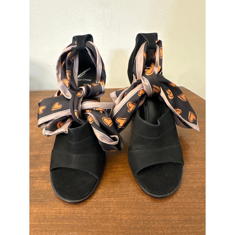 Brian Atwood Brady Black Suede Heels with Satin Tie Size 7 - Picture 4 of 6